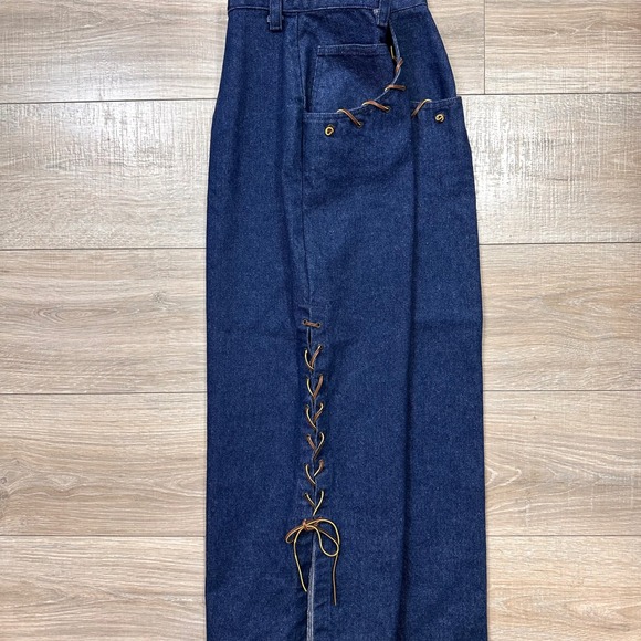 Vintage Roughrider Blue Denim Long Maxi Skirt Lace Up Western‎ Cowgirl Rodeo 29W - Picture 5 of 8